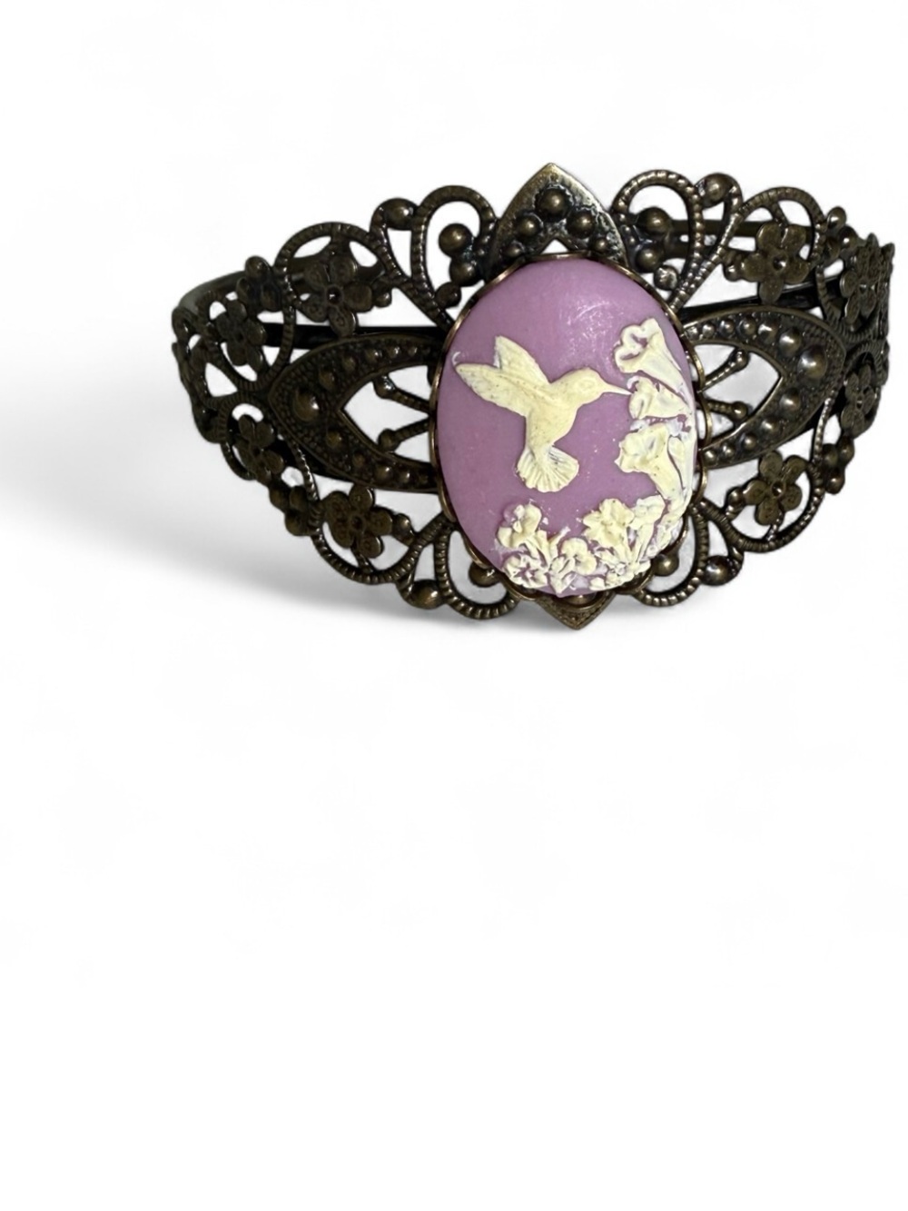 Hummingbird Cuff Bracelet victorian style art nouveau jewelry bird purple gold